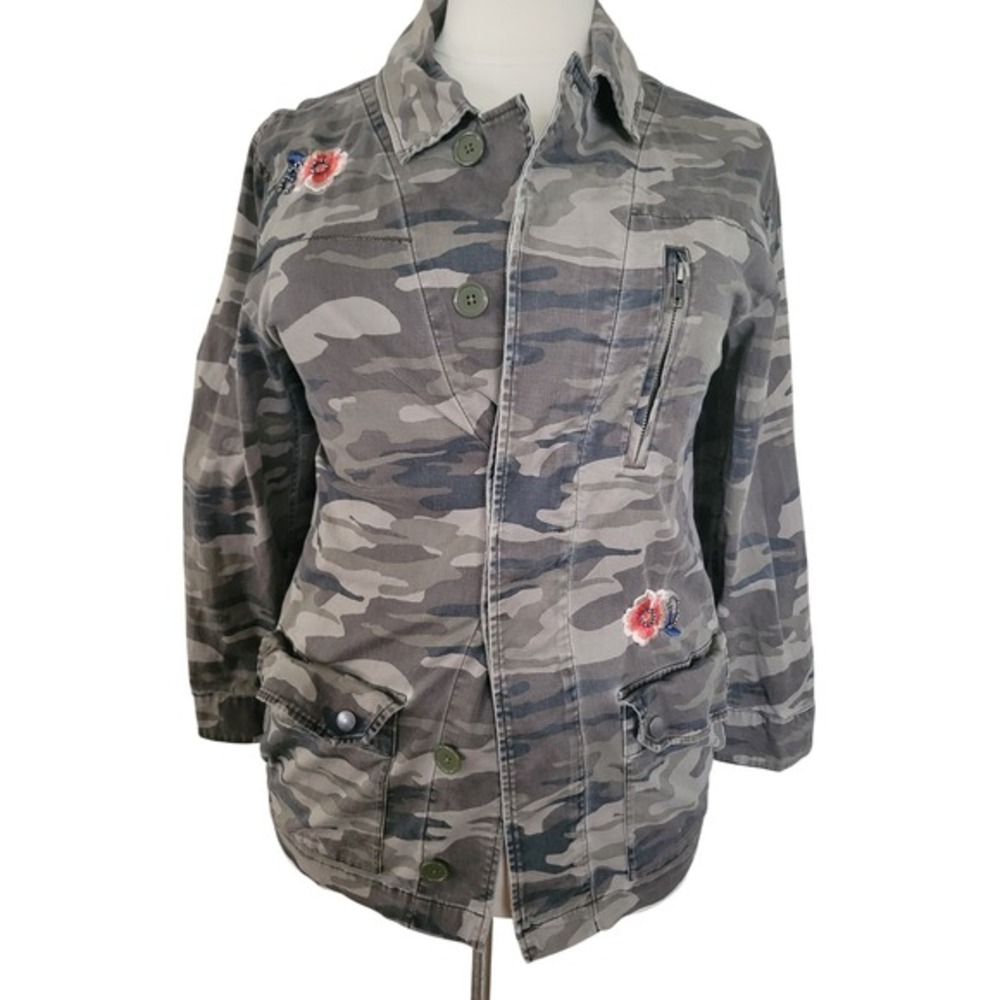 Express Camo Field Jacket Women M/L Green Floral Embroidered Excellent Utility